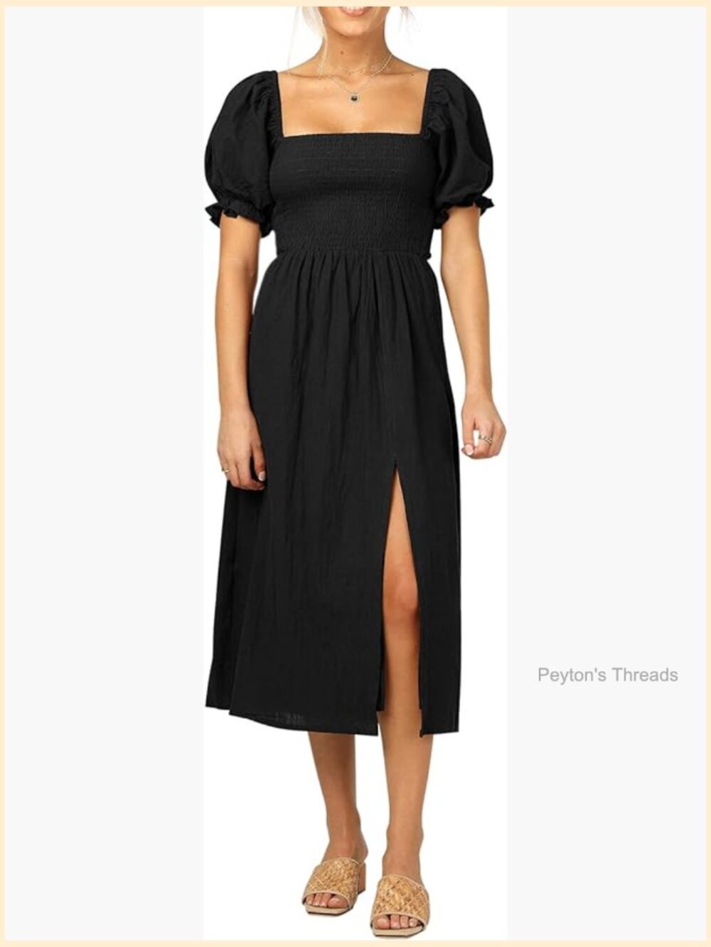 Women's Cotton Puff Sleeve Off-Shoulder Boho Midi Dress with Side Slit - Picture 1 of 7